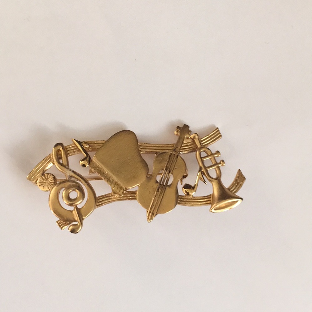 Vintage Brooch W/ Music Instruments
